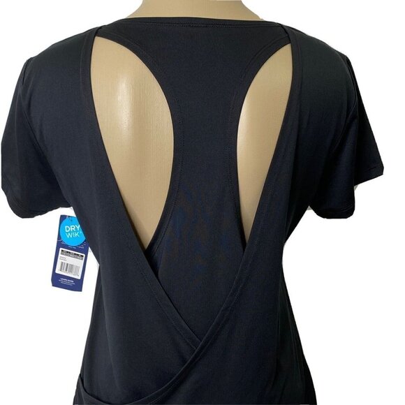 Marika Women's size Small Short Sleeve Open Back Athletic Yoga Top Black - Picture 8 of 12